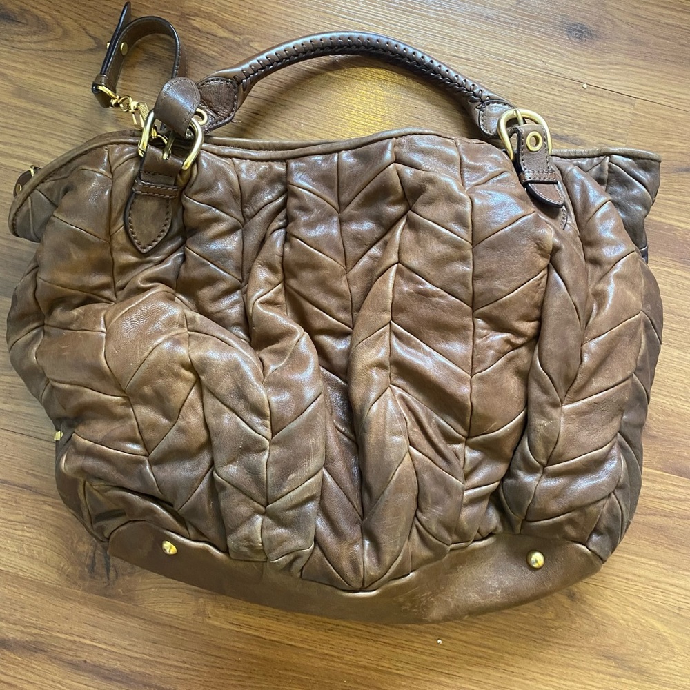 Miu Miu Brown Quilted Leather Shoulder Bag with Gold Hardware
